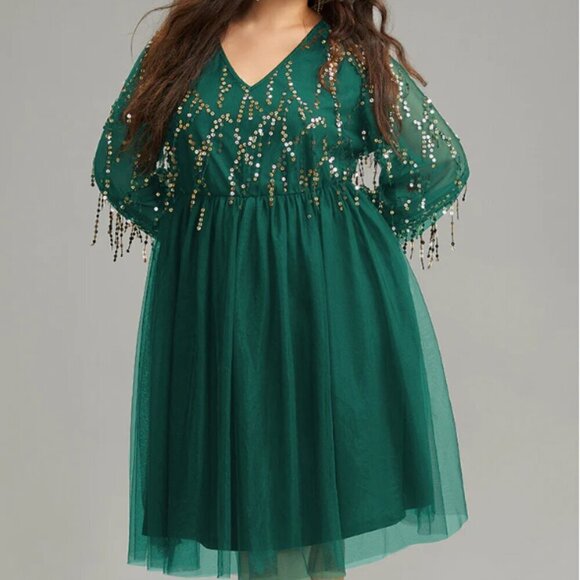 BloomChic Plus Size Sequin Mesh Patchwork Tassel Dress 2XL us 18 - Picture 4 of 5